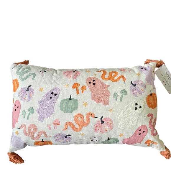 Cupcakes & Cashmere HALLOWEEN GHOST Pillow 14x24 Embroidered Pastel NEW - Picture 1 of 15